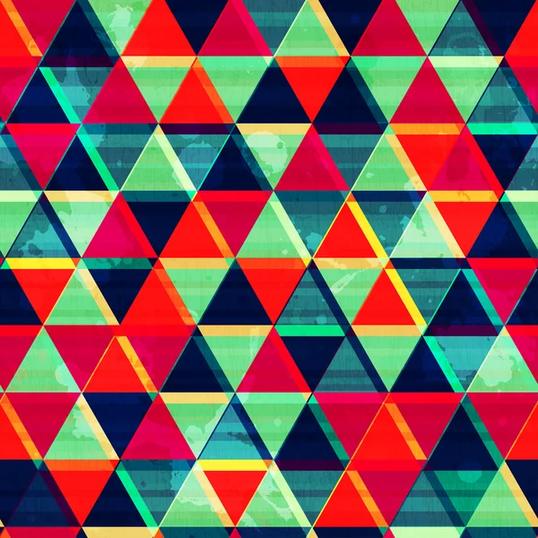 レトロな三角形モザイク シームレス パターン グランジ効果 — ストックベクタ