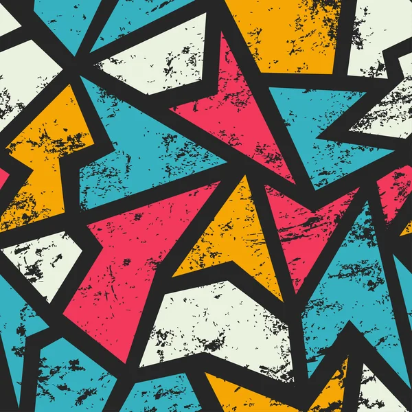 Graffiti geométrico patrón sin costura con efecto grunge — Vector de stock