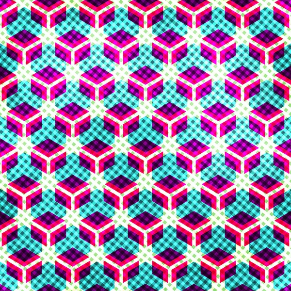 Neon Grid nahtloses Muster mit Grunge-Effekt — Stockvektor