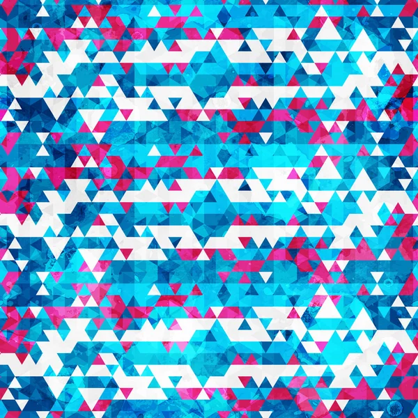 Blue triangle seamless pattern with grunge effect — Stock Vector