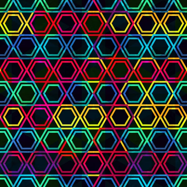 Mosaico de neón patrón sin costura con efecto grunge — Archivo Imágenes Vectoriales