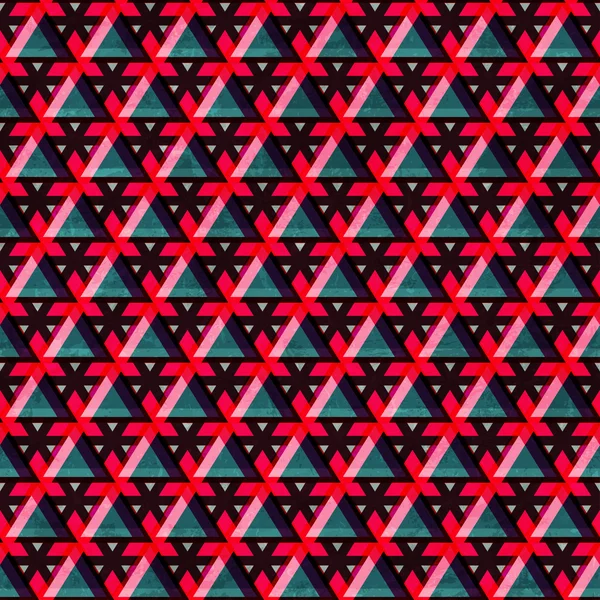 Pola seamless segitiga warna merah dengan efek grunge - Stok Vektor