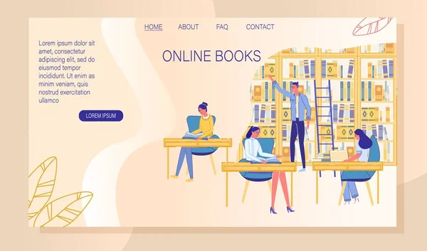 Online Book Internet Bookstore Landing Page Inglés Digital Library Media — Archivo Imágenes Vectoriales