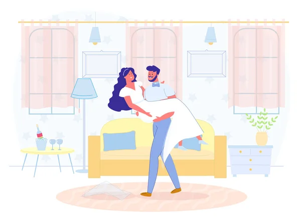 Vector Banner Primera Noche Boda Nueva Familia Novia Feliz Novio — Archivo Imágenes Vectoriales