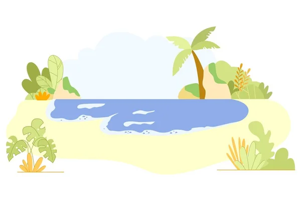 Illustrazione Piatta Pittoresco Paesaggio Tropicale Bellissimo Paesaggio Marino Con Palme — Vettoriale Stock