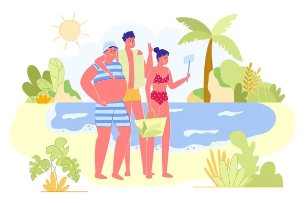 Фотографії Компанії Тропічному Пляжі Люди Які Насолоджуються Спекотним Літом Роблять — стоковий вектор