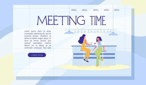 Friends Meeting Time Inspirational Flat Landing Page Amitié Communication Passer Illustration De Stock