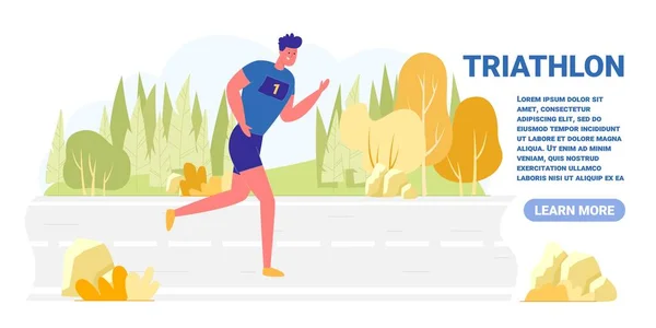 Triathlon Last Part Running Flat Illustration Англійською Сильний Молодий Спортсмен — стоковий вектор