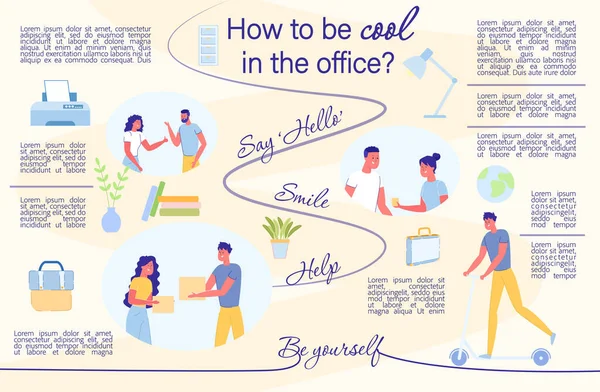 Cool Sein Der Office Flat Infografik Gute Beziehungen Kollegen Arbeitsplatz — Stockvektor