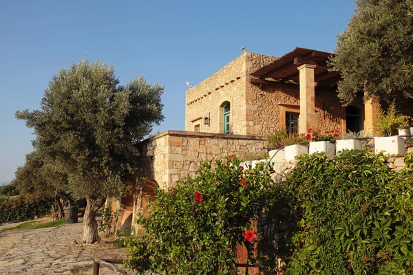 Casa de fazenda tradicional com jardim, ilha de Creta, Grécia — Fotografia de Stock