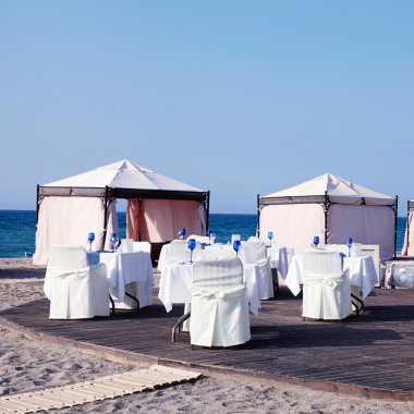 açık hava restoranı güzel tatil Beach, Yunanistan