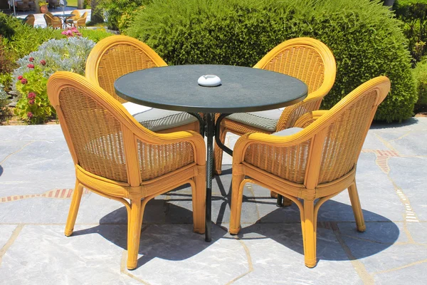 Wicker seats on the mediterranean hotel terrace, Crete, Greece — Stock Photo, Image