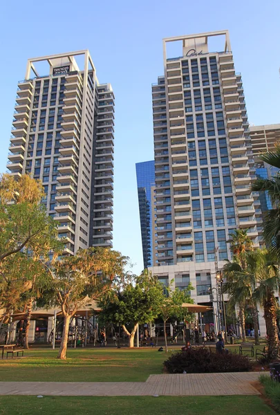 Sarona Market area near Gindi buildings in Tel Aviv, Israel.