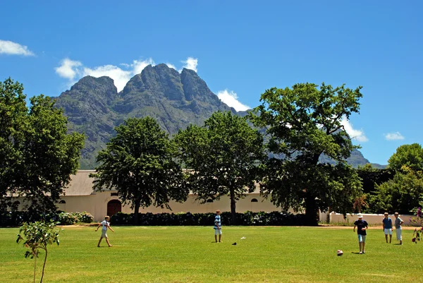 Meninos jogando com bola na fazenda de vinhos, África do Sul — Fotografia de Stock