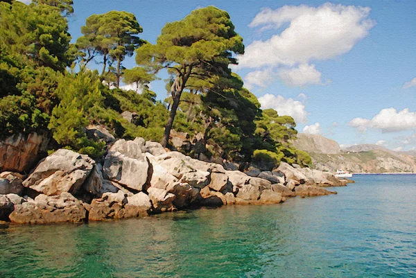 Wunderschöne Sommerlandschaft mit türkisfarbenem Meer und Kiefern. graben — Stockfoto