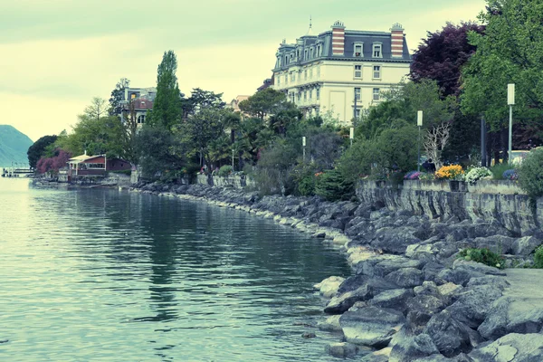 Lake Geneva and view of Montreux, Switzerland. — Stock Photo, Image