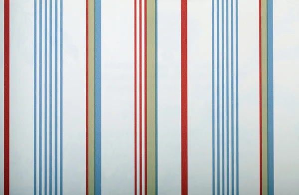 Vintage white striped wallpaper with red and blue strips — Stock Photo, Image