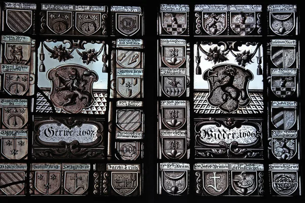 Medieval stained glass in Swiss National museum — Stock Photo, Image