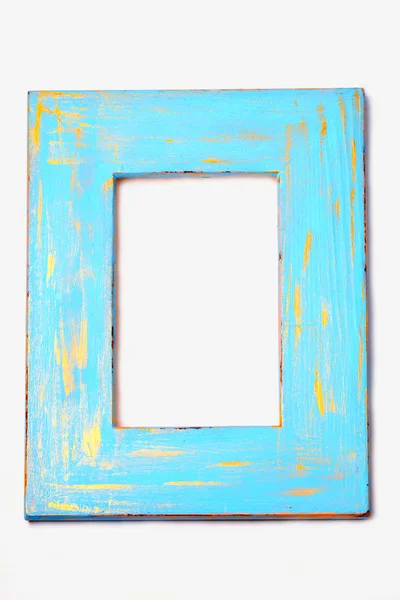 Blauw en goud geschilderd verdrietig houten frame — Stockfoto