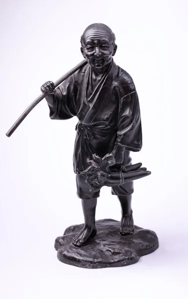 Chinees metal oude man boer standbeeld — Stockfoto