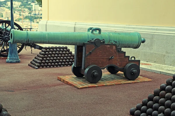 Cannon and cannon balls near Royal Palace, Monaco. Stock Picture