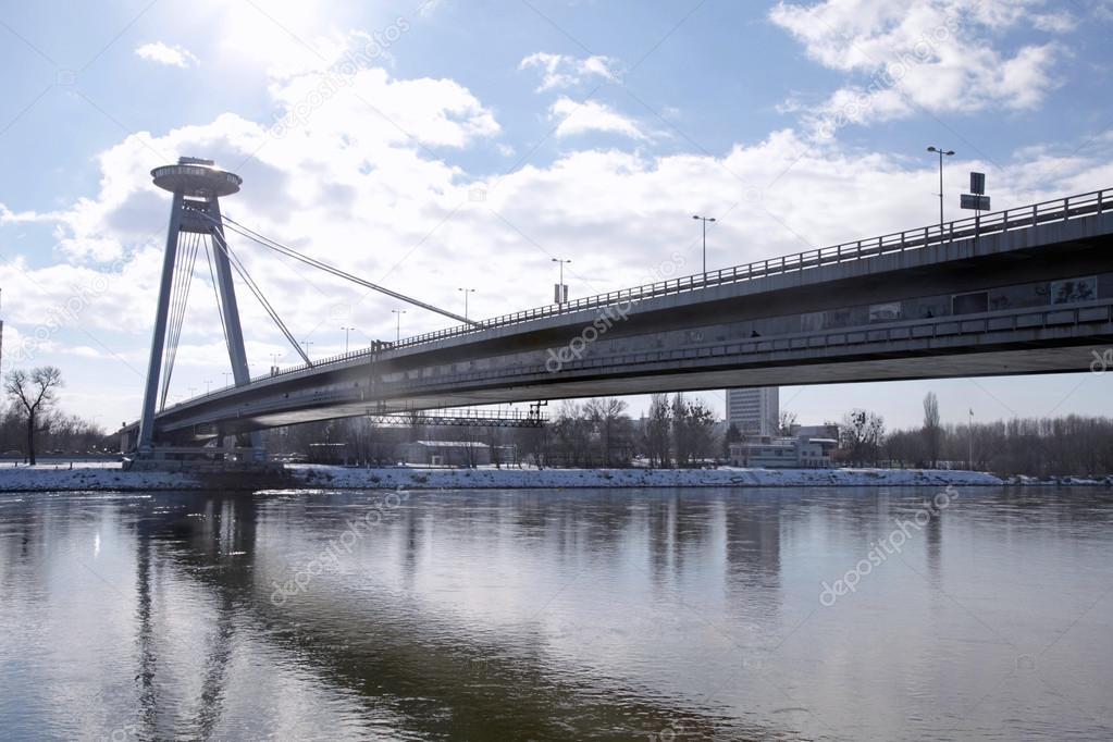 The Novy Most Bridge, Danube River in Bratislava, Slovakia.