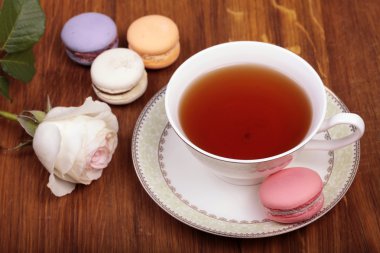 traditional french macrons with tea set 