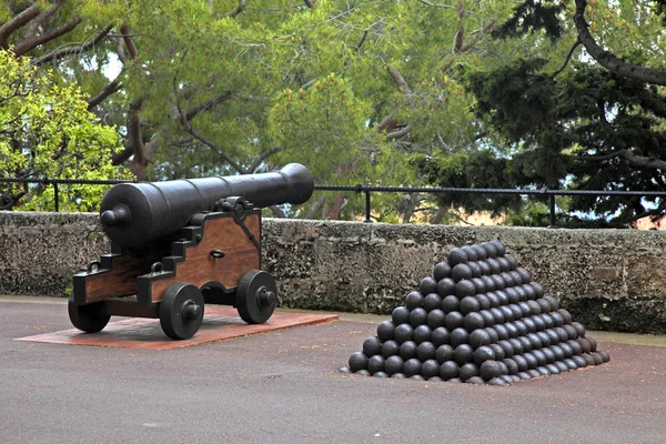 Cannon and cannon balls near Royal Palace in Monaco Royalty Free Stock Images