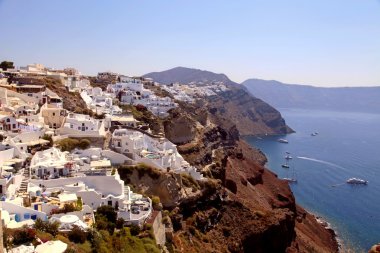 Beautiful view of Oia village, caldera and Aegean sea, Santorini