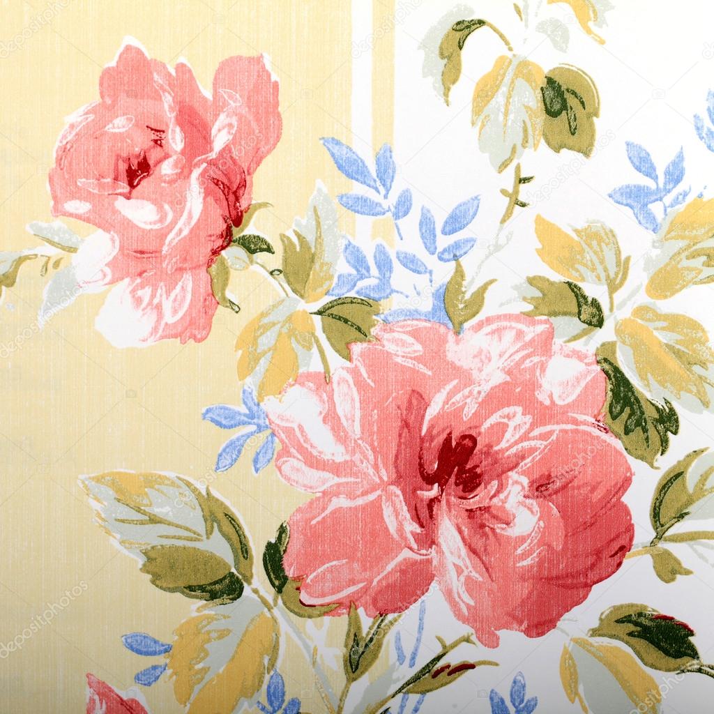 Detail of vintage wallpaper with rose floral victorian pattern