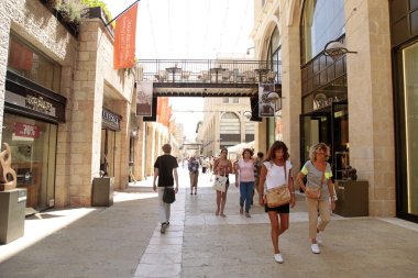  People at modern Mamilla shopping mall  in Jerusalem, Israel.