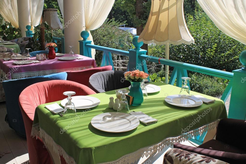 Beautiful Bright Colored Terrace In Country Restaurant Stock