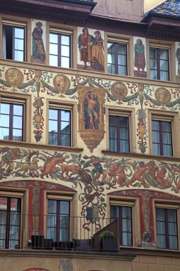 eski güzel fresk Ortaçağ binasında Luzern, İsviçre