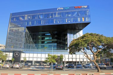 modern futuristic architecture building, Microsoft and Super-Pharm