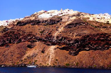 View from the sea of the Oia, Santorini island, Greece