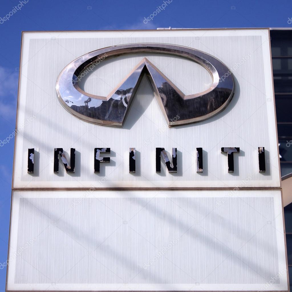 HERZLIYA, ISRAEL - AUGUST 31, 2015: Infiniti dealership logo stand in Herzliya, Israel. Square image