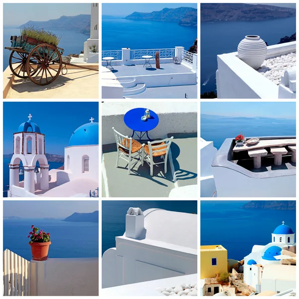 Colagem de fotos de viagem com detalhes da arquitetura grega e Aegea — Fotografia de Stock