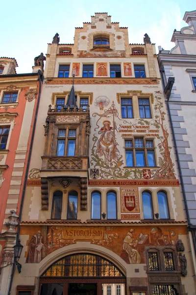 Historical building facade with fresco of Art Nouveau style in O — Stock Photo, Image