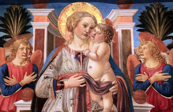 Dipinto ad olio di Santa Maria e Gesù Cristo, Galleria degli Uffizi, Firenze — Foto Stock