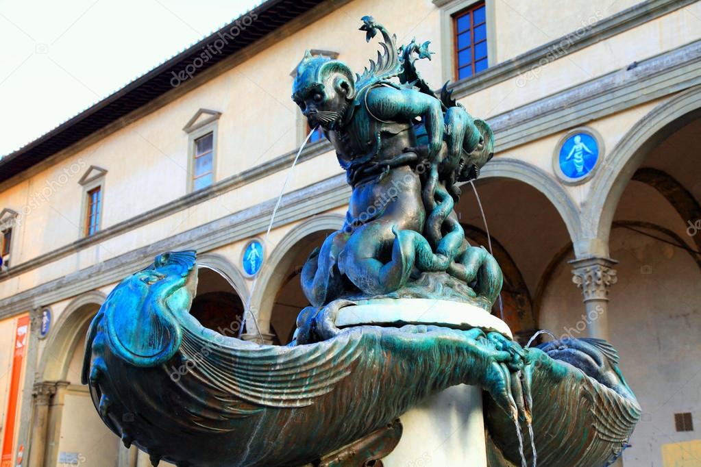 fountain on Piazza della Santissima Annunziata in Florence, Italy