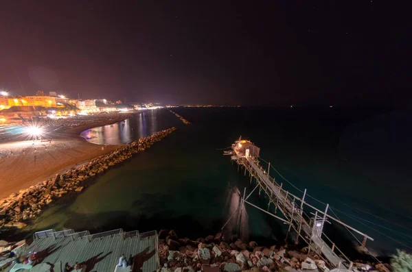 Vista Panorámica Del Lido Termoli Con Trabucco Por Noche — Foto de Stock