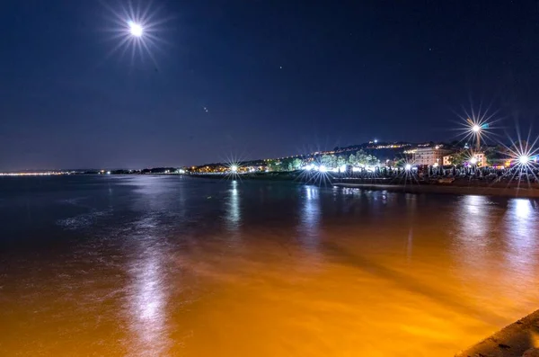 Вид Васто Пляжа Ночью Абруццо Италия — стоковое фото