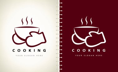 Logo pişiriyorum. Mutfak aletleri ve fırın eldivenleri..