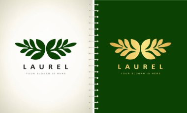 Zeytin çelengi logo taşıyıcısı. Laurel mi? Altın Tasarım illüstrasyonu.