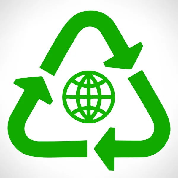 Zöld recycle szimbólum. Globe vektor. — Stock Vector