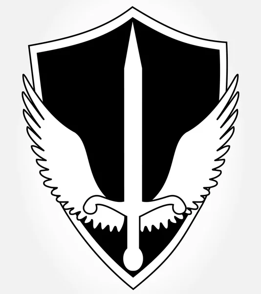 Un tatuaje. Escudo, alas y espada . — Vector de stock