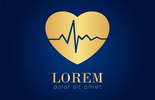 Logotipo batimento cardíaco ouro — Vetor de Stock