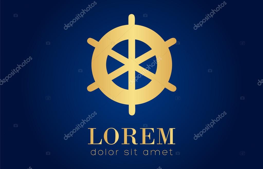 Helm gold. Steering Wheel and Anchor.