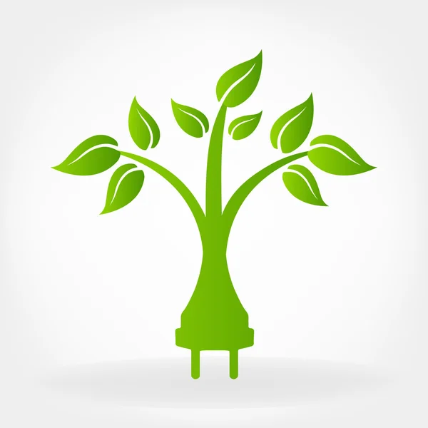 Plugue elétrico Eco com folhas . — Vetor de Stock