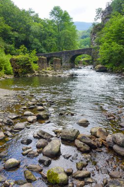 Puente de las Brujas ve Leitzaran nehri. Andoian, Gipuzkoa, Bask Ülkesi, İspanya